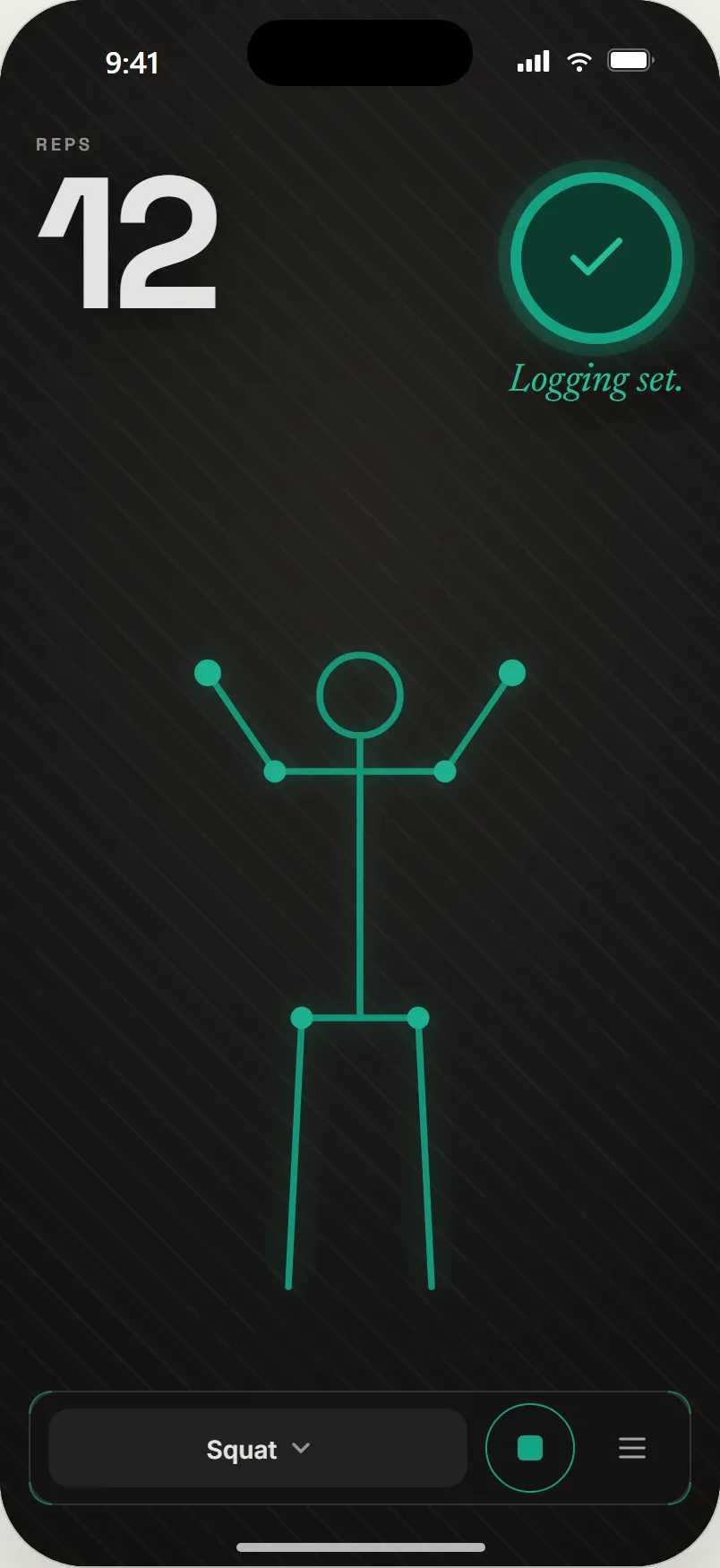 Arms raised, a check ring, Logging set