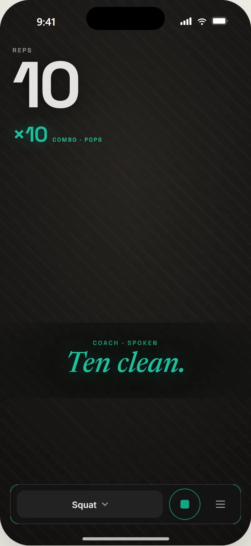 Ten reps, ten combo, the spoken cue Ten clean