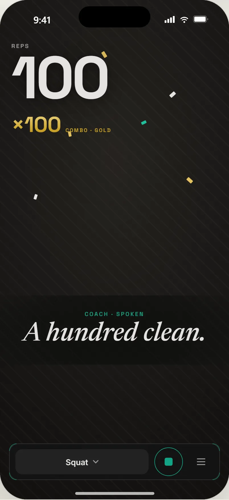 A hundred reps, a hundred combo in gold, the spoken cue A hundred clean