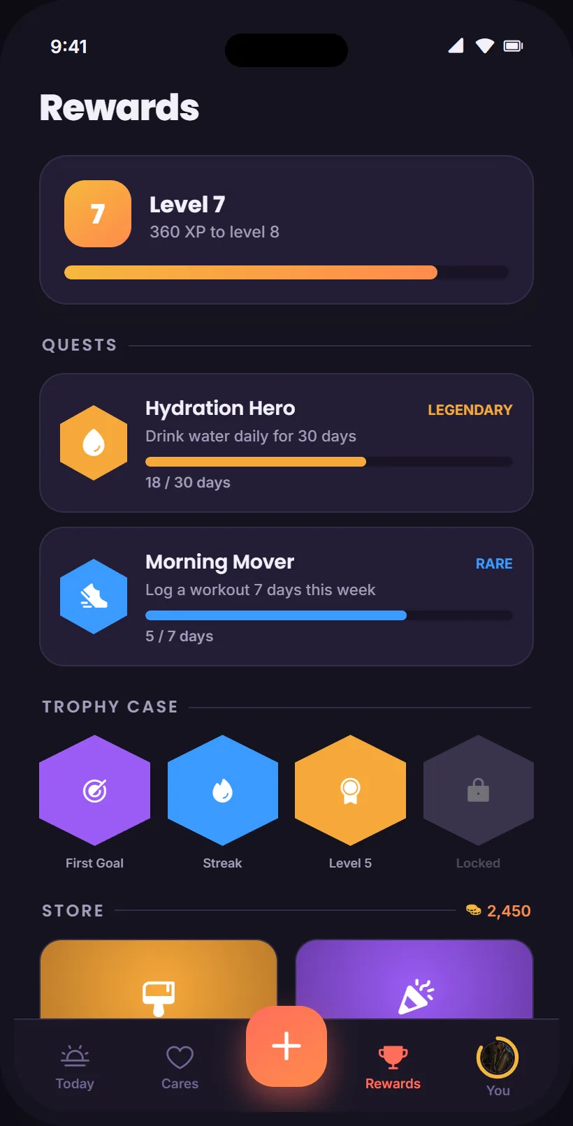 The Rewards tab in the dark scheme